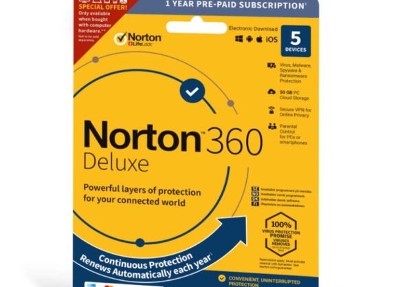 SYMANTEC Norton 360 deluxe 50GB 1 user 5 device 12mo also attach enr dvdslv (ND)