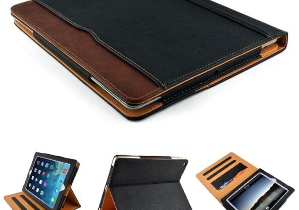 iPad Black & Tan Leather Stand Flip Case 2017/2018